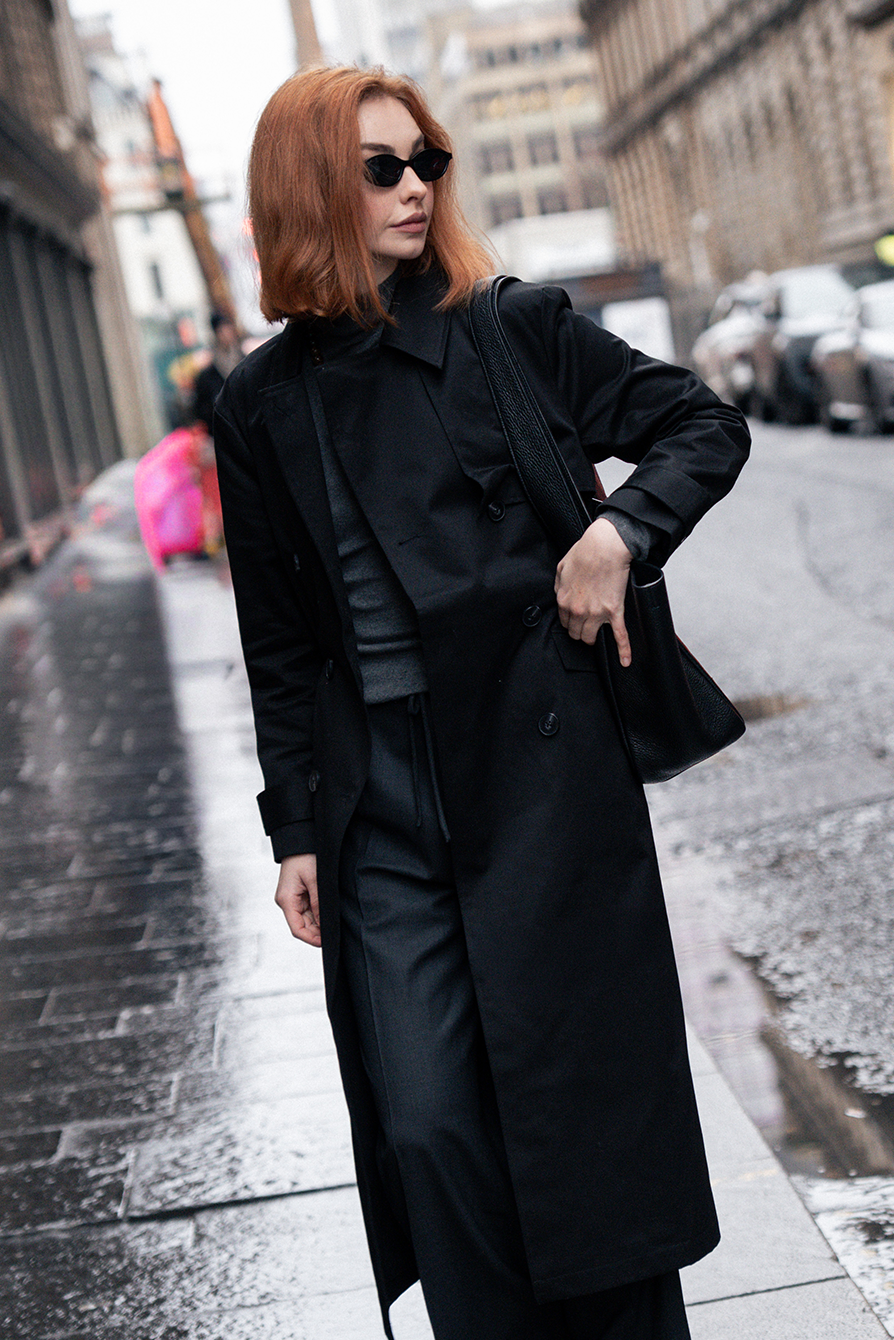Double Breasted Trench Coat - Black
